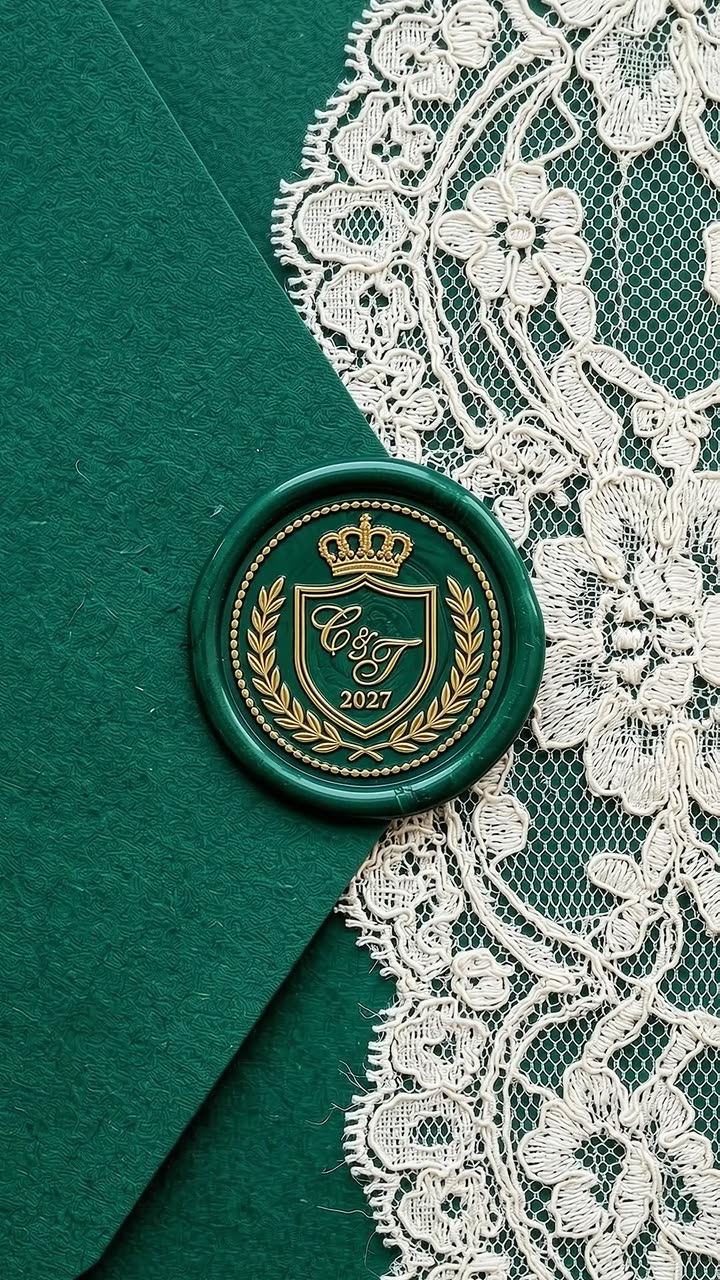 Émeraude — Deep emerald, antique gold and couture lace